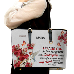 Lovely Personalized Large Leather Tote Bag - Wonderful Are Your Works NUH454