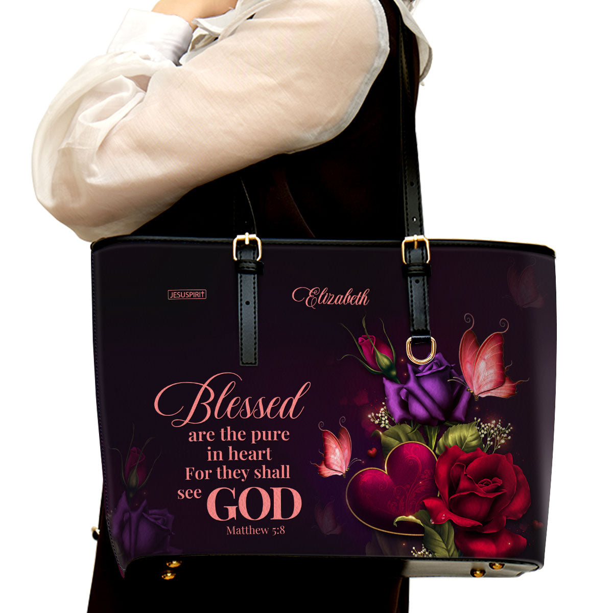 Blessed Are The Pure In Heart For They Shall See God - Beautiful Personalized Large Leather Tote Bag NUH472