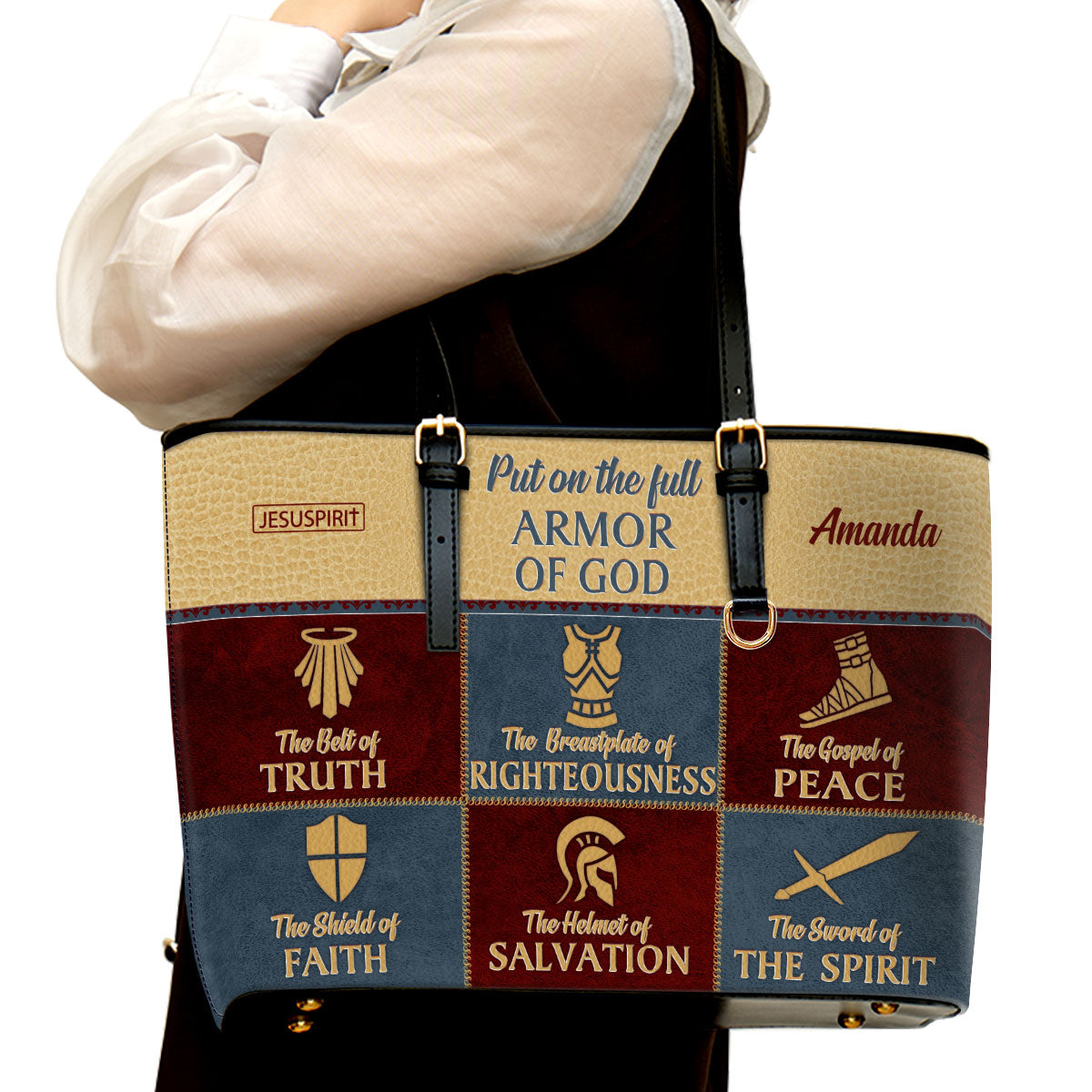 The Gospel Of Peace - Personalized Large Leather Tote Bag NUM352A