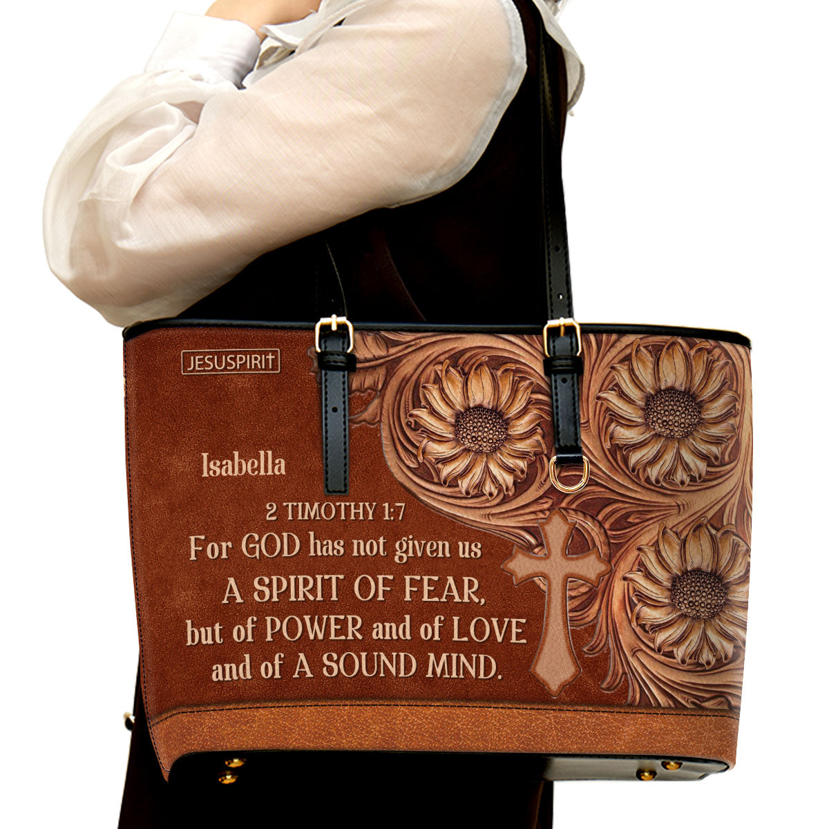 For God Has Given Us A Spirit Of Power And Of Love - Personalized Large Leather Tote Bag NUHN292