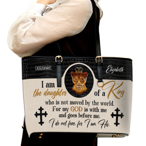 Must-Have Personalized Large Leather Tote Bag - I Do Not Fear, For I Am His NUHN314