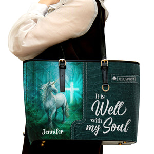 Awesome Personalized Large Leather Tote Bag - It Is Well With My Soul NUHN340