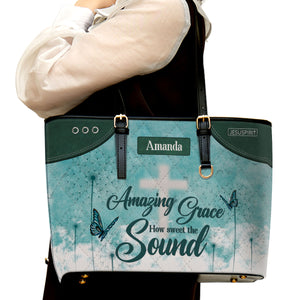 Amazing Grace - Adorable Personalized Large Leather Tote Bag NUHN350