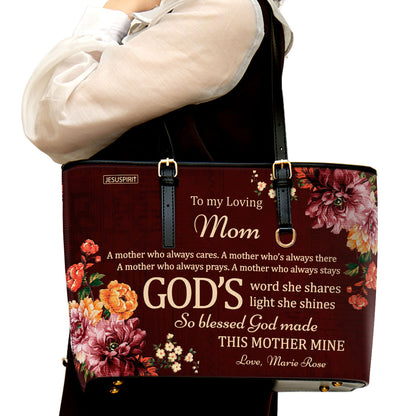 Beautiful Personalized Large Leather Tote Bag - To My Loving Mom NUHN372