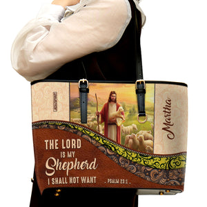 The Lord Is My Shepherd, I Shall Not Want - Awesome Personalized Large Leather Tote Bag NUM301