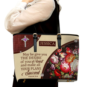 Special Personalized Large Leather Tote Bag - May He Make All Your Plans Succeed NUM308