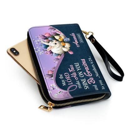 Pretty Personalized Rabbit Clutch Purse - May The Lord Make His Face Shine On You NUM379