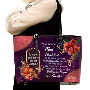 Personalized Large Leather Tote Bag - Thank You For All Your Love, Guidance, And Prayers NUM384