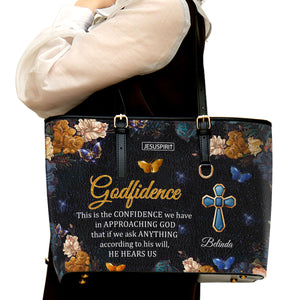Awesome Personalized Large Leather Tote Bag - This Is The Confidence We Have In Approaching God NUM398