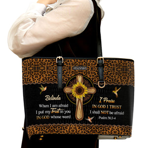 Personalized Large Leather Tote Bag - In God, Whose Word I Praise NUM434