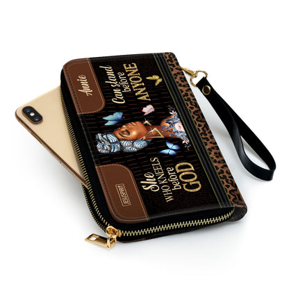 Must-Have Personalized Clutch Purse - She Who Kneels Before God Can Stand Before Anyone NUM484