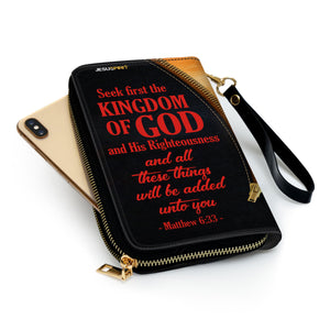 Jesuspirit | Matthew 6:33 | Christian Gift Ideas For Religious Women | Personalized Zippered Leather Clutch Purse NUH486H