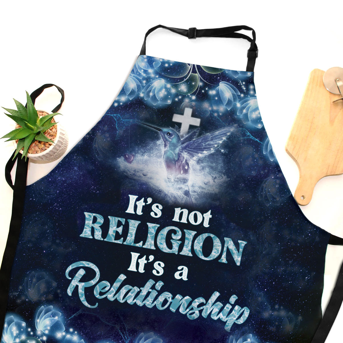 Jesuspirit | Humming Bird And Cross | Apron With Neck Strap | It's Not Religion, It's A Relationship A52