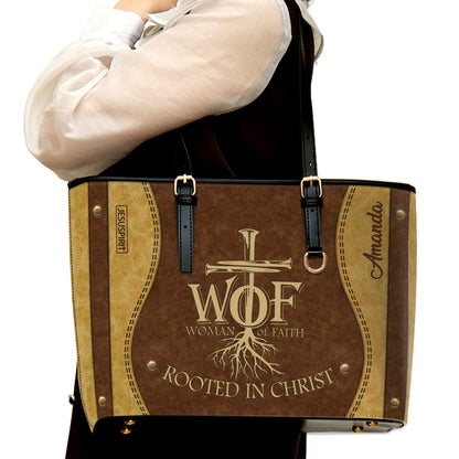 Personalized Large Leather Tote Bag - Rooted In Christ NUHN366