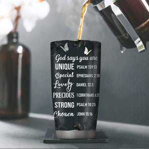 Jesuspirit | God Says You Are Unique | Cross & Lily | Personalized Stainless Steel Tumbler 20oz H25