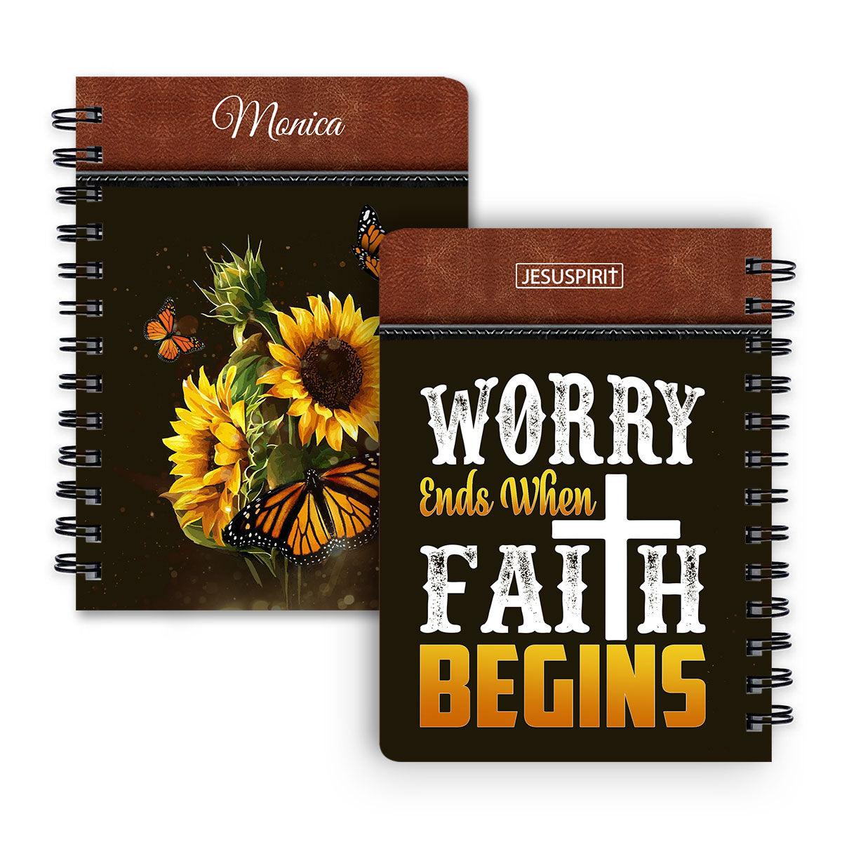 Worry Ends When Faith Begins - Pretty Personalized Spiral Journal HIM305