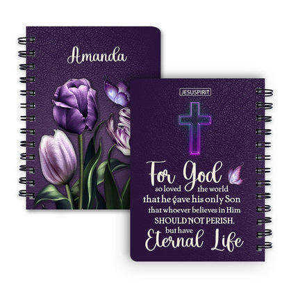 Beautiful Personalized Flower Spiral Journal - For God So Loved The World HN26