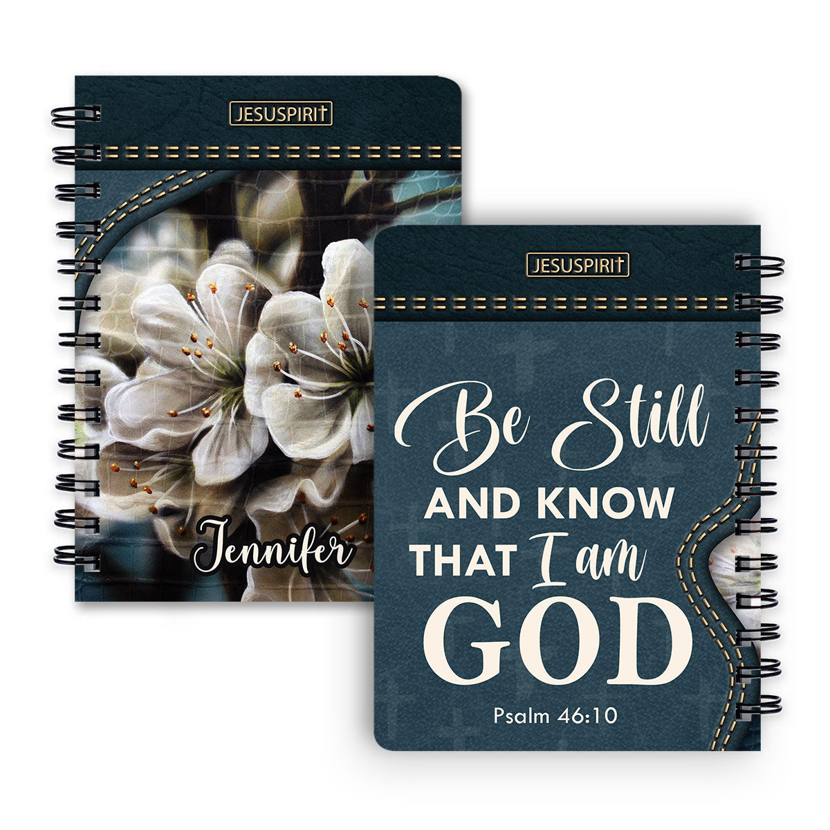 Be Still And Know That I Am God - Personalized Floral Cross Spiral Journal NUHN362