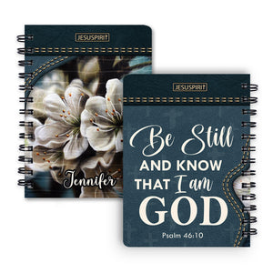 Be Still And Know That I Am God - Personalized Floral Cross Spiral Journal NUHN362