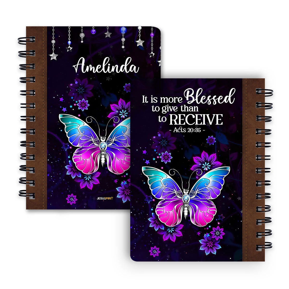 Jesuspirit Personalized Flower Spiral Journal | It Is More Blessed To Give Than To Receive | Acts 20:35 H38