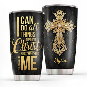 Jesuspirit | Personalized Cross Stainless Steel Tumbler 20oz | I Can Do All Things Through Christ | Philippians 4:13 | Unique Scripture Gifts For Christians SSTH783