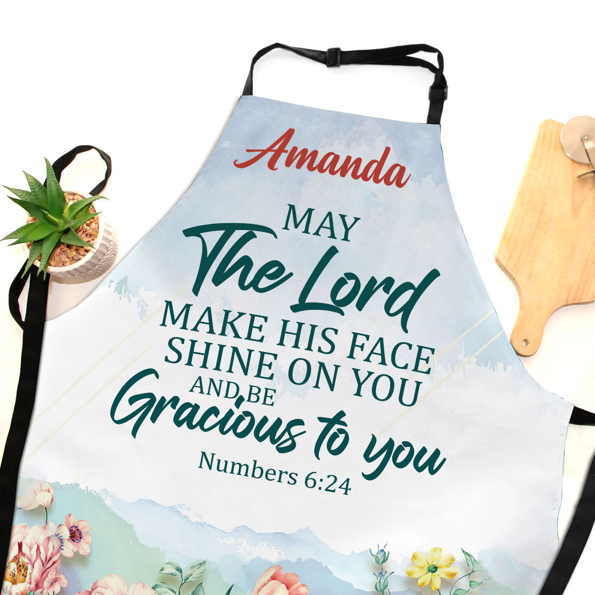 Jesuspirit | May The Lord Make His Face Shine On You | Numbers 6:24 | Personalized Flower Apron With Neck Strap APRM653