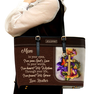 In Your Words, I?ve Heard His Wisdom - Sweet Personalized Large Leather Tote Bag NUHN370
