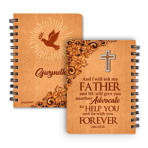Jesuspirit | Personalized Orange Spiral Journal | John 14:16 | Cross And Pigeon | Scripture Gifts For Christian People SJH721