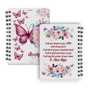 Jesuspirit | Personalized Spiral Journal | Flower & Butterfly | Psalms 9:1 | Christian Gifts For Family SJH732