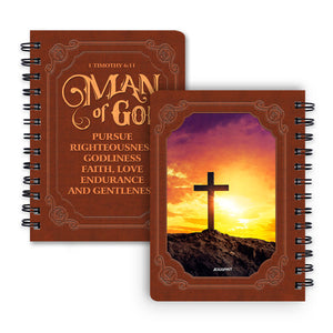 Jesuspirit | Beautiful Cross Spiral Journal | Man Of God | 1 Timothy 6:11 | Inspirational Gifts For Christian Men SJH719