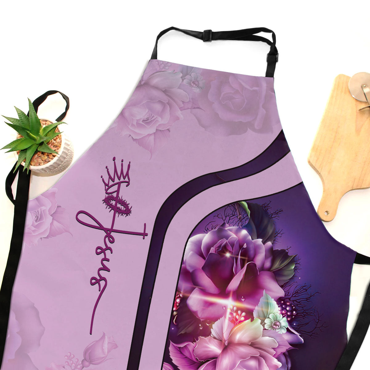 Jesuspirit | Useful Gift For Christian Woman | Rose And Cross | Apron With Neck Strap AHM01