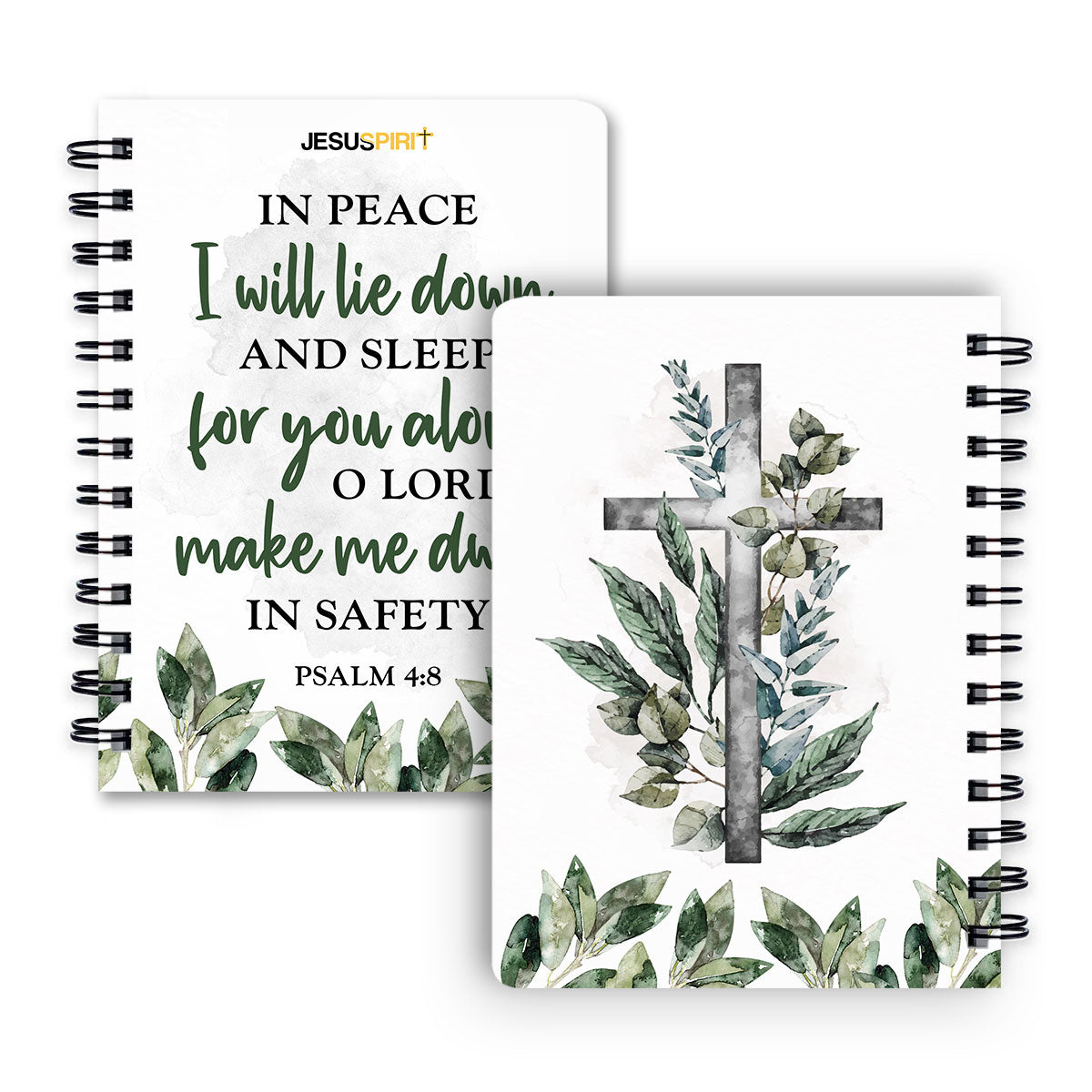 Jesuspirit Cross Spiral Journal | Psalm 4:8 | Spiritual Gifts For Christian Friends | Lord, Make Me Dwell In Safety SJHN649