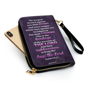 Jesuspirit | No Weapon Formed Against You Shall Prosper | Isaiah 54:17 | Personalized Zippered Leather Clutch Purse | Scripture Gifts For Religious Woman HH175N