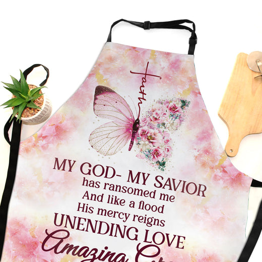 Jesuspirit | Flower And Butterfly | Apron With Neck Strap | My God My Savior | Gift For Christian Woman A16