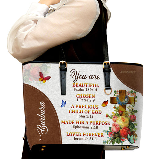 Jesuspirit | Special Personalized Large Leather Tote Bag With Long Strap | A Precious Child Of God LLTBM705