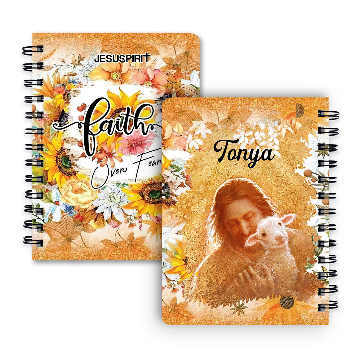 Jesuspirit Personalized Sunflower Spiral Journal | Special Gift For Christian People | God And Lamb | Faith Over Fear SJ2