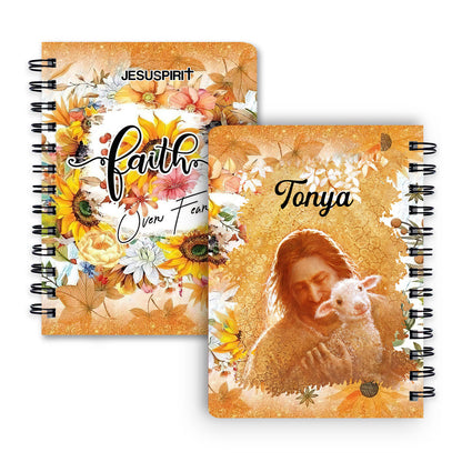 Jesuspirit Personalized Sunflower Spiral Journal | Special Gift For Christian People | God And Lamb | Faith Over Fear SJ2