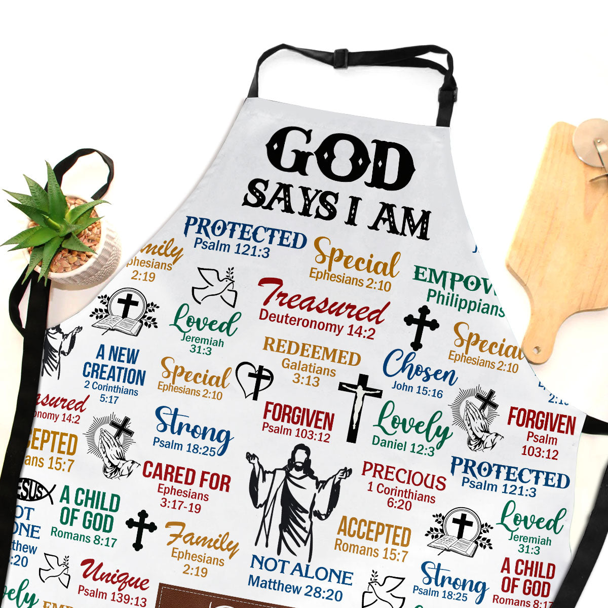 Jesuspirit | What God Says About You | Scripture Bible Verse Gifts For Christians | Personalized Apron With Neck Strap APRH742