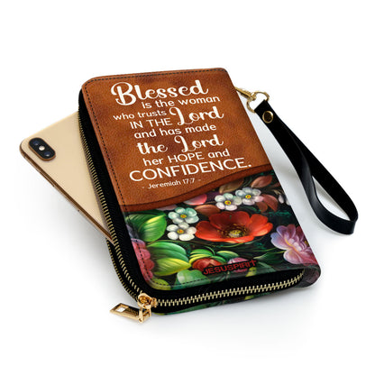 Jesuspirit | Jeremiah 17:7 | Personalized Zippered Leather Clutch Purse | Scripture Gifts For Christian Women NUHN374B