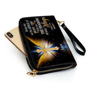 Jesuspirit | Personalized Zippered Leather Clutch Purse With Wristlet Strap Handle | Psalm 17:8 | Scripture Gifts For Christian Women CPH779