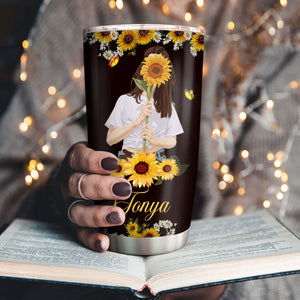Jesuspirit Personalized Stainless Steel Tumbler 20oz | Sunflower And Butterfly | I'm Blunt Because God Rolled Me That Way TM1