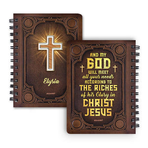 Jesuspirit | Personalized Shining Cross Spiral Journal | Philippians 4:19 | Religious Gifts For Christian People SJH723