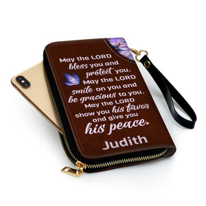 Jesuspirit | May The Lord Give You His Peace | Personalized Zippered Leather Clutch Purse | Religious Gifts For Christian Mother NUHN363B