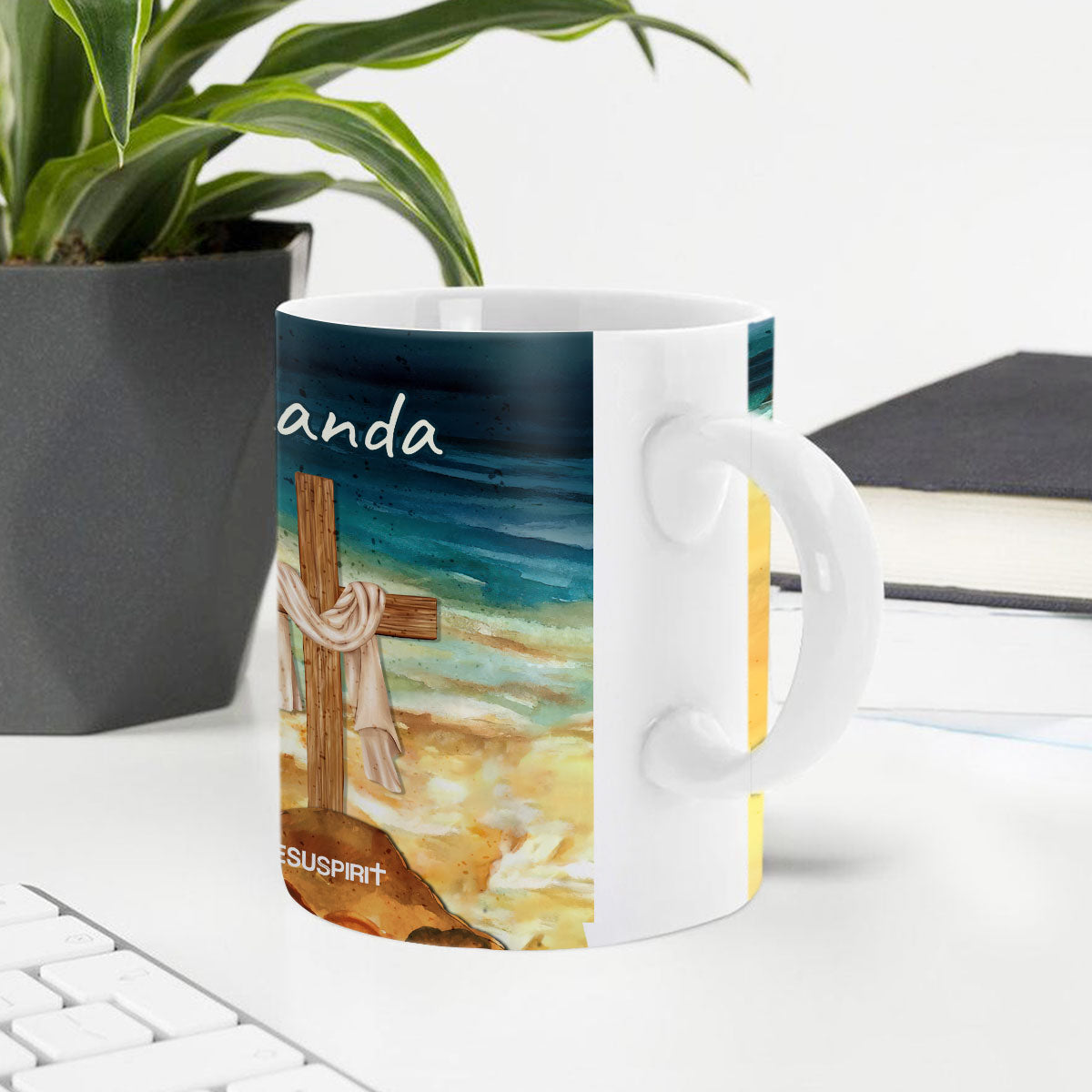 Jesuspirit | Footprints In The Sand | Personalized Cross Ceramic Mug | Thoughtful Gift For Christian Relatives CCMNUHN490