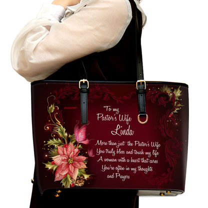 Jesuspirit | Flower And Butterfly | Special Gift For Pastor's Wife | Personalized Large Leather Tote Bag With Long Strap LLTBH715