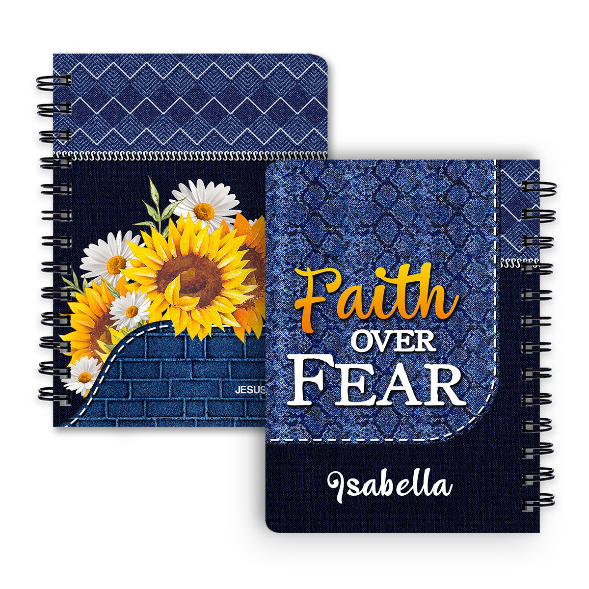 Jesuspirit | Christian Spiritual Gifts For Friends | Personalized Sunflower Spiral Journal | Faith Over Fear SJHN674