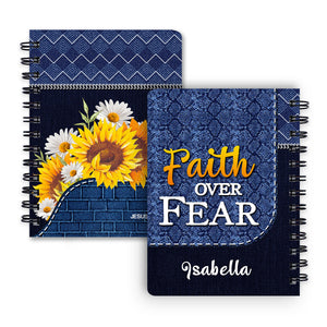 Jesuspirit | Christian Spiritual Gifts For Friends | Personalized Sunflower Spiral Journal | Faith Over Fear SJHN674