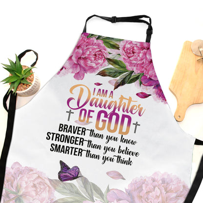 Jesuspirit | Useful Gift For Christian Women | Apron With Tie Back | I Am A Daughter Of God | Flower & Butterfly AHM28