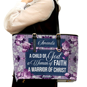 Jesuspirit | Flower And Butterfly | Personalized Purple Large Leather Tote Bag | A Child Of God M19
