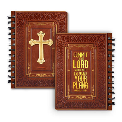 Jesuspirit Cross Spiral Journal | Inspirational Gifts For Christians | Proverbs 16:3 | Commit To The Lord And He Will Establish Your Plans SJH722